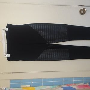 Aakasha Moto Pin Tuck Leather Pattern Leggings